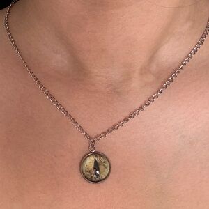 Yellow Mythical Creature Cat Eye Silver Necklace